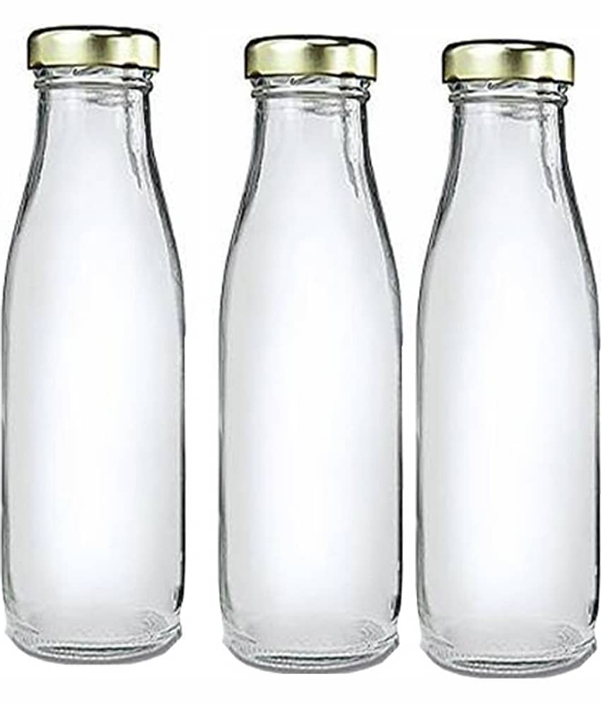 Afast Glass Water Bottle, Transparent, Pack Of 3, 500 ml