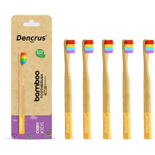 DENCRUS Orby Kids Bamboo Toothbrush Soft Bristles For Gentle Cleaning - Pack of 5 (Rainbow)