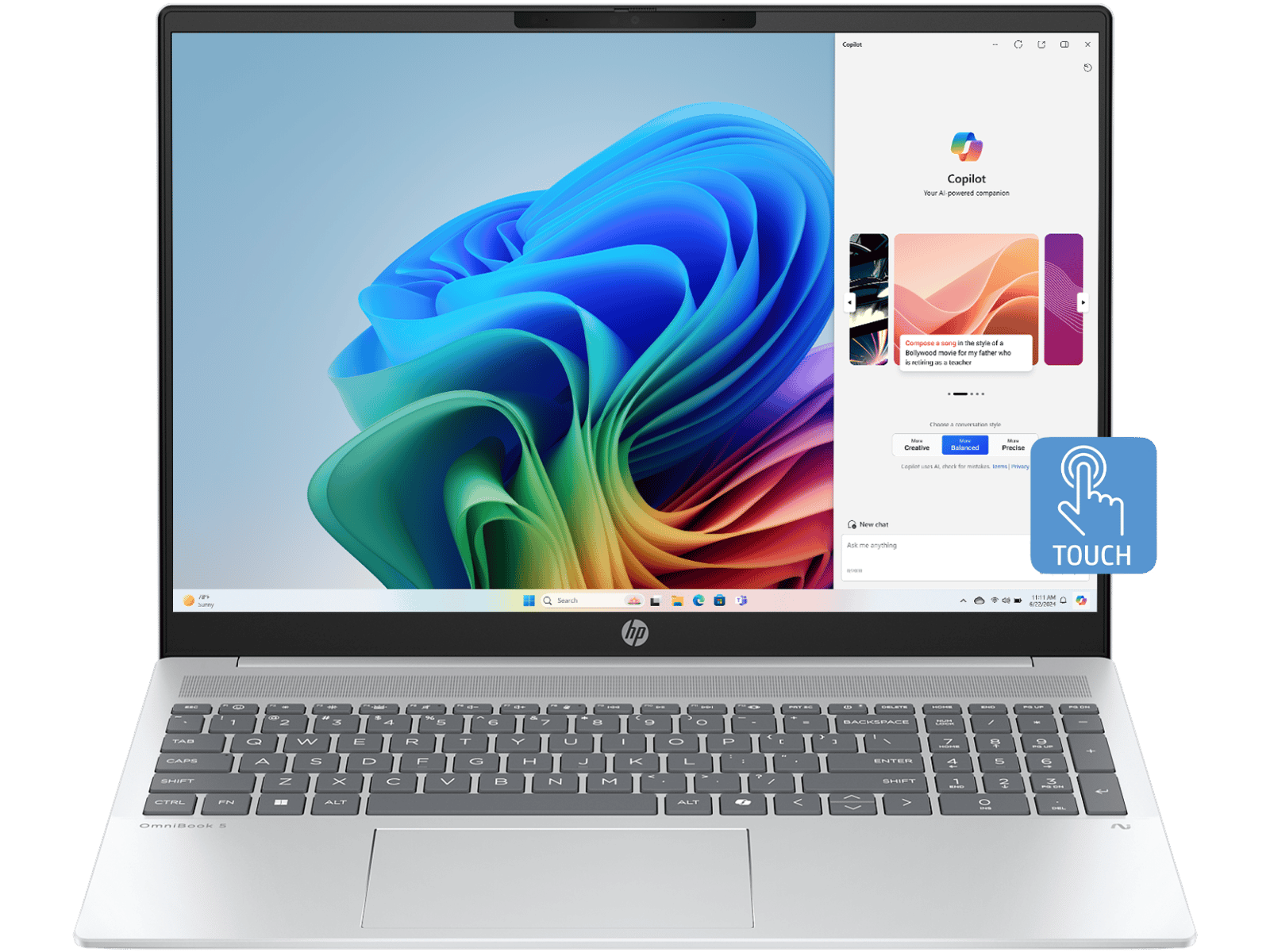HP OmniBook 5 Next Gen AI, AMD Ryzen™ AI 7 processor, 16 GB LPDDR5x-7500 RAM, 512 GB SSD Hard Drive, AMD Radeon™ 860M Graphics, Silver, 16-ag1048AU