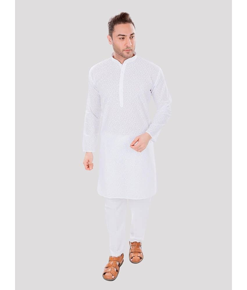 Maharaja - White Cotton Regular Fit Men's Kurta Pyjama Set ( Pack of 1 )