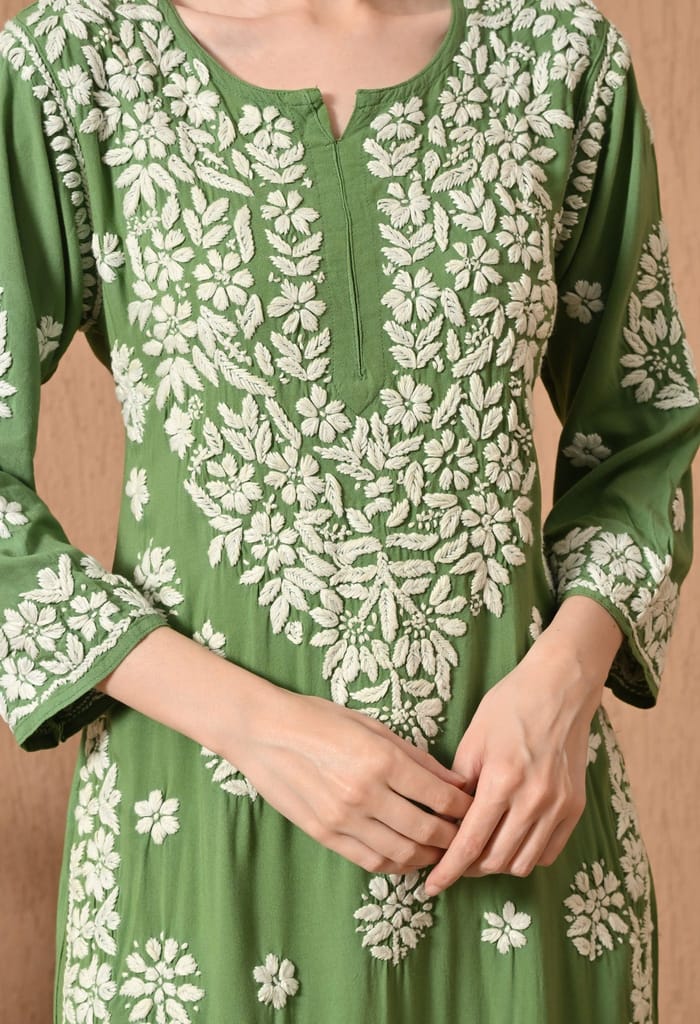 Premium Rayon Chikankari Plazo Set with Hand Embroidery & 3D Work - Green