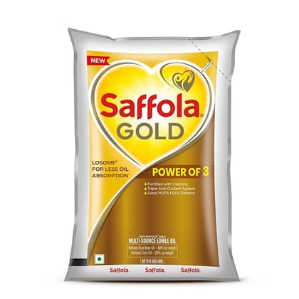 Saffola Gold Refined Cooking Rice Bran & Corn Blended Oil 1 LITRE