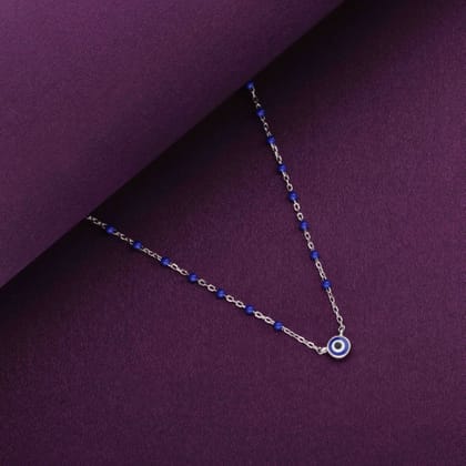 Single Evil Eye Blue Beads Silver Chain Necklace-None / Silver