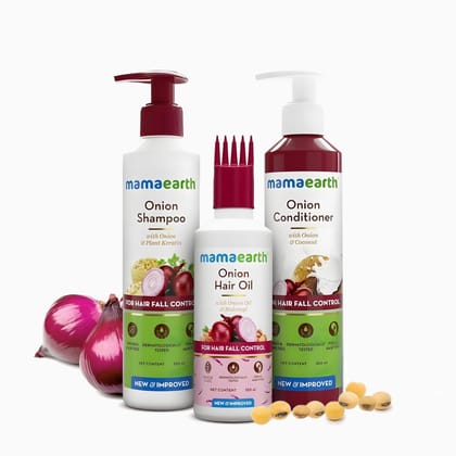 Mamaearth Anti-Hair Fall Spa Kit | Onion Shampoo 250 ml + Conditioner 250 ml + Hair Oil 150 ml | Boosts Growth | Reduces Hair Fall | Softens Hair Mamaearth Anti-Hair Fall Spa Kit | Onion Shampoo 250 ml + Conditioner 250 ml + Hair Oil 150 ml | Boosts Grow