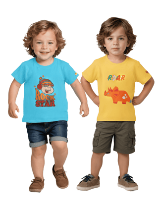 Boys T-Shirt Dandelion Yellow / Scuba Blue, Soft Cotton, Ages 2-6 (2pcs pack)