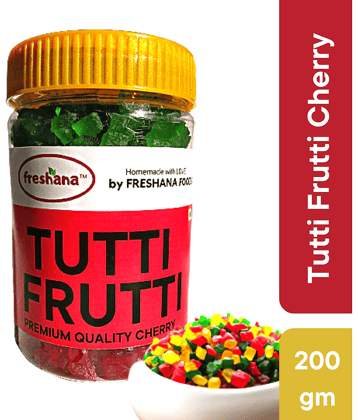 Freshana Tutti Frutti Papaya Cherry, Multicolour, 200g Topping, icing for Cakes, Breads Jelly Beans Tricolour Cherry for Topping, icing of cakes, breads, cookies, Ice cream, custard, chocolates, muffins