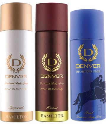 Denver Honour & Imperial Deo - 200ML Each & Goal Deo - 165ML for Men (Combo Pack of 3)