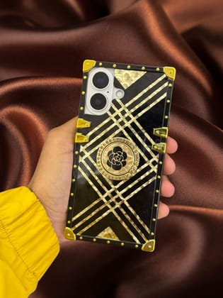 Black & Gold Rose Rhinestones Ring Holder Luxury Cover-iPhone 16