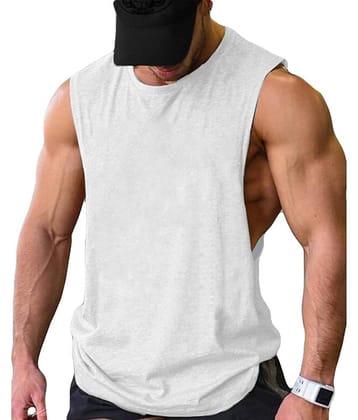THE BLAZZE Pack of 1 Cotton Blend Gym Vest For Men ( White )