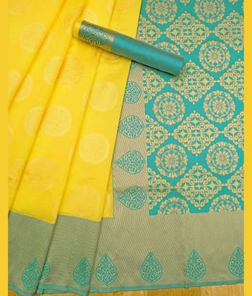 fab woven Art Silk Woven Kanjeevaram Sarees With Unstitched Blouse Piece ( Yellow )