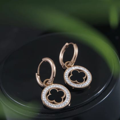 Stainless Steel Rosegold Plated Clover Hoops Earring-STNER 2932