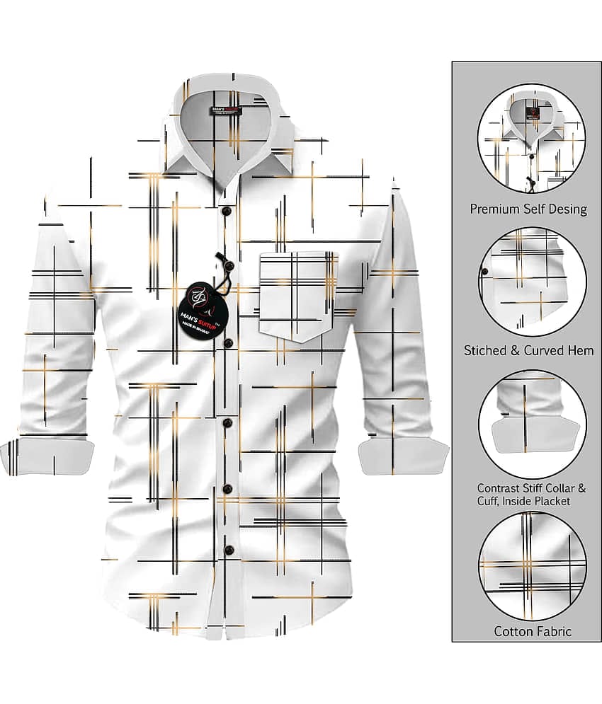 MAN'S SUITUP Viscose Regular Fit Printed Full Sleeves Men's Casual Shirt - White ( Pack of 1 )