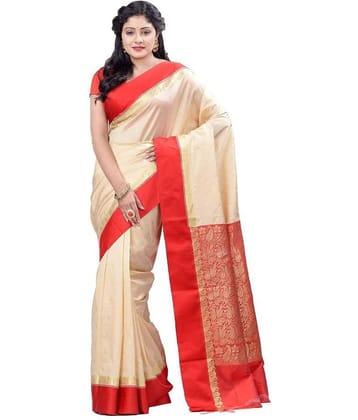 Desh Bidesh Cotton Printed Saree With Unstitched Blouse Piece ( Beige )