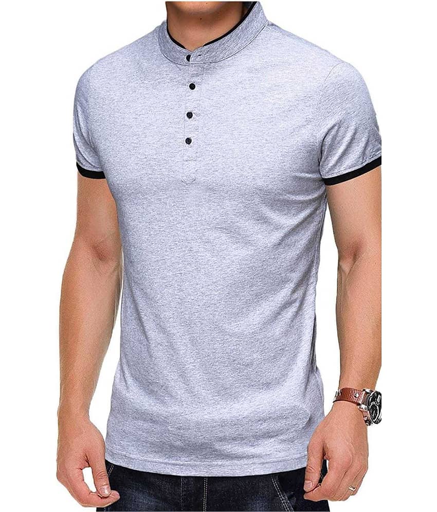 Alexender Cotton Regular Fit Solid Half Sleeves Men's Mandarin Collar T-Shirt - White ( Pack of 1 )