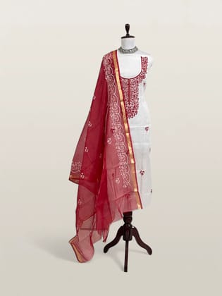 Kota Doria Dress Material Maroon Red Floral Yoke Kota Doria Dress Material Maroon Red Floral Yoke
