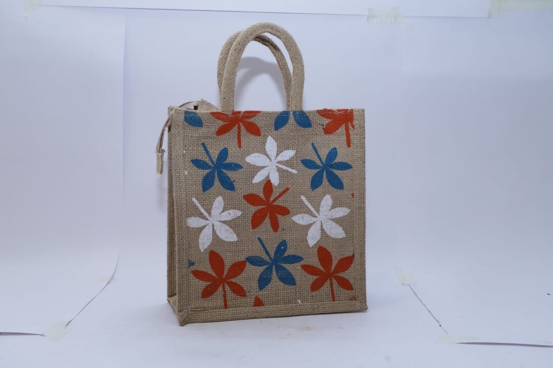 Floral Print Jute Bag