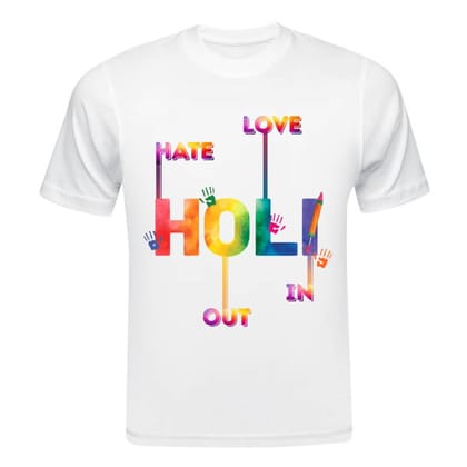 TERA MERA GIFT, Holi Printed T-Shirt, Happy Holi Festival T-Shirt, White Polyester, Reguler Fit, Round Neck, Short Sleeve, Unisex H128