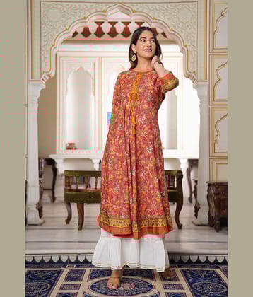 Yash Gallery Polyester Printed Anarkali Women's Kurti - Red ( Pack of 1 )