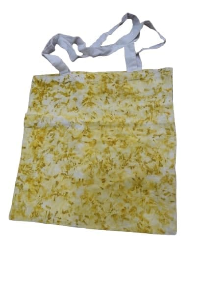 TULIP Traditional Artisians' Upliftment Livelihood Program Reusable Tote Bag, Yellow Floral Pattern, White Handles, Shopping Bag
