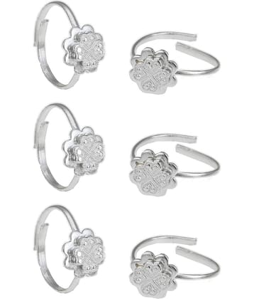 AanyaCentric Silver Plated 3 Pair Toe Rings