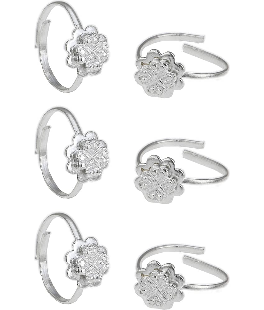 AanyaCentric Silver Plated 3 Pair Toe Rings