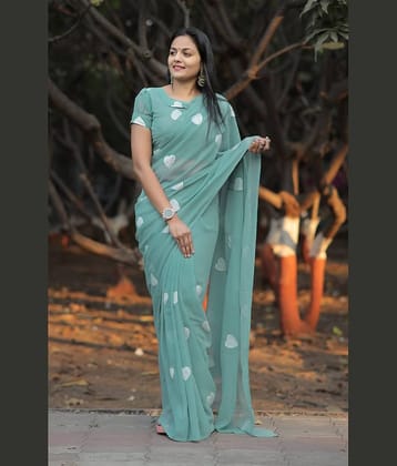 Aika Georgette Printed Saree With Unstitched Blouse Piece ( Sea Green )
