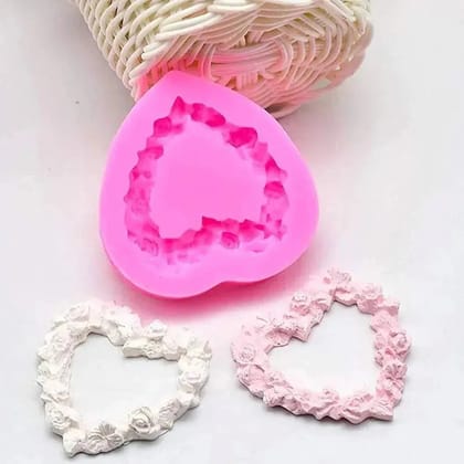 Rose In Heart Shaped Border Frame Silicone Fondant Gum Paste Mould