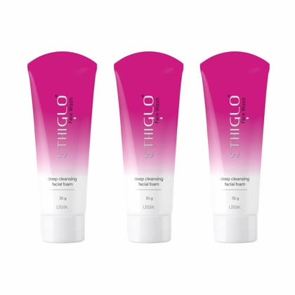Ethiglo Deep Cleansing Facial Foam Face Wash for Healthy, Soft and Smooth Skin | Removes Dirt, Impurities and Excess Oil | Suitable for All Skin Types | Pack of 3 (70ml) Ethiglo Deep Cleansing Facial Foam Face Wash for Healthy, Soft and Smooth Skin | Rem