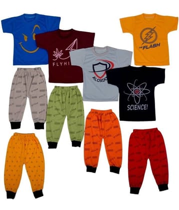 DIAMOND EXPORTER Pack of 5 Baby Boys Cotton Blend T-Shirt & Pyjama Set ( Multicolor )