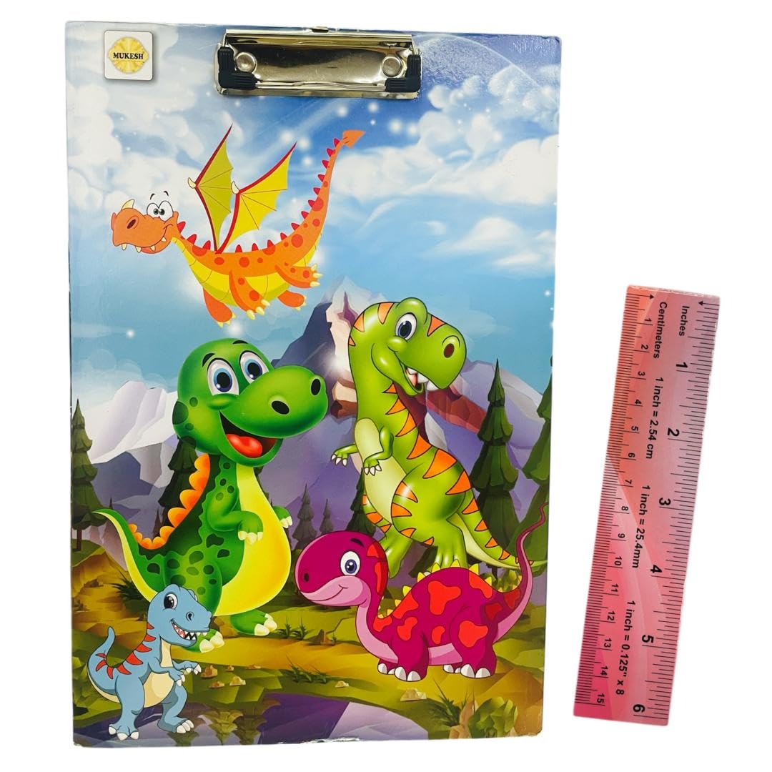 MUKESH Wooden Exam Board Cute Dinosaur Pattern with Free Scale Clipboard Writing Pad 36.5 x 24.5 cm