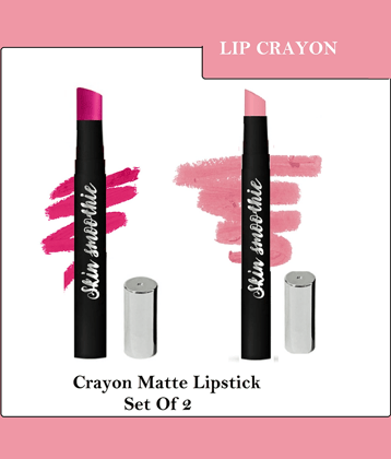SKIN SMOOTHIE Matte Finish, Longwear Lip Crayon ,Hot Pink & Coral , 2.5 (g),Pack of 2
