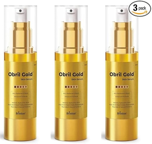 Brinton Obril Gold Skin Serum for Hyperpigmentation with Hyaluronic Acid for Dark Spot Removal Tan & Acne Marks | Reduces Wrinkles & Fine Lines - 30ml x Pack of 3
