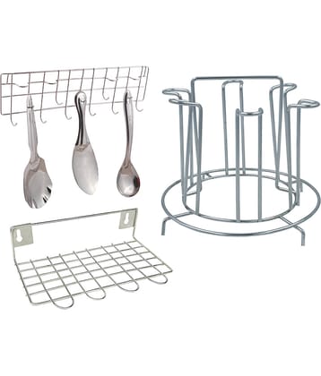JISUN - Silver Stainless Steel Dish Racks ( Pack of 3 )
