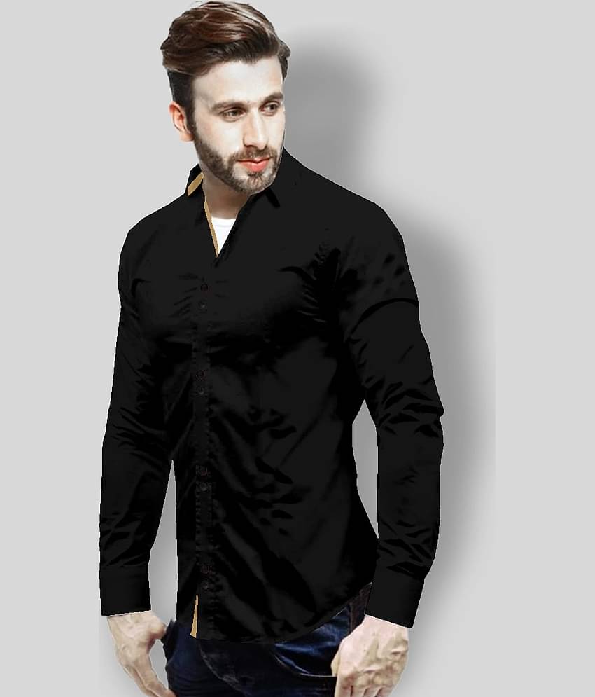 SUR-T - Black Cotton Blend Slim Fit Men's Casual Shirt (Pack of 1)