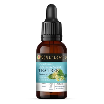 Soulflower Tea Tree Essential Oil for Hair Care, Skin Care, Pimple, Anti Dandruff, Hair Shine, Oral Care, Foot Care, Pimples, Acne, Dandruff | 100% Pure, Natural, Organic Certified | 30ml Soulflower Tea Tree Essential Oil for Hair Care, Skin Care, Pimple