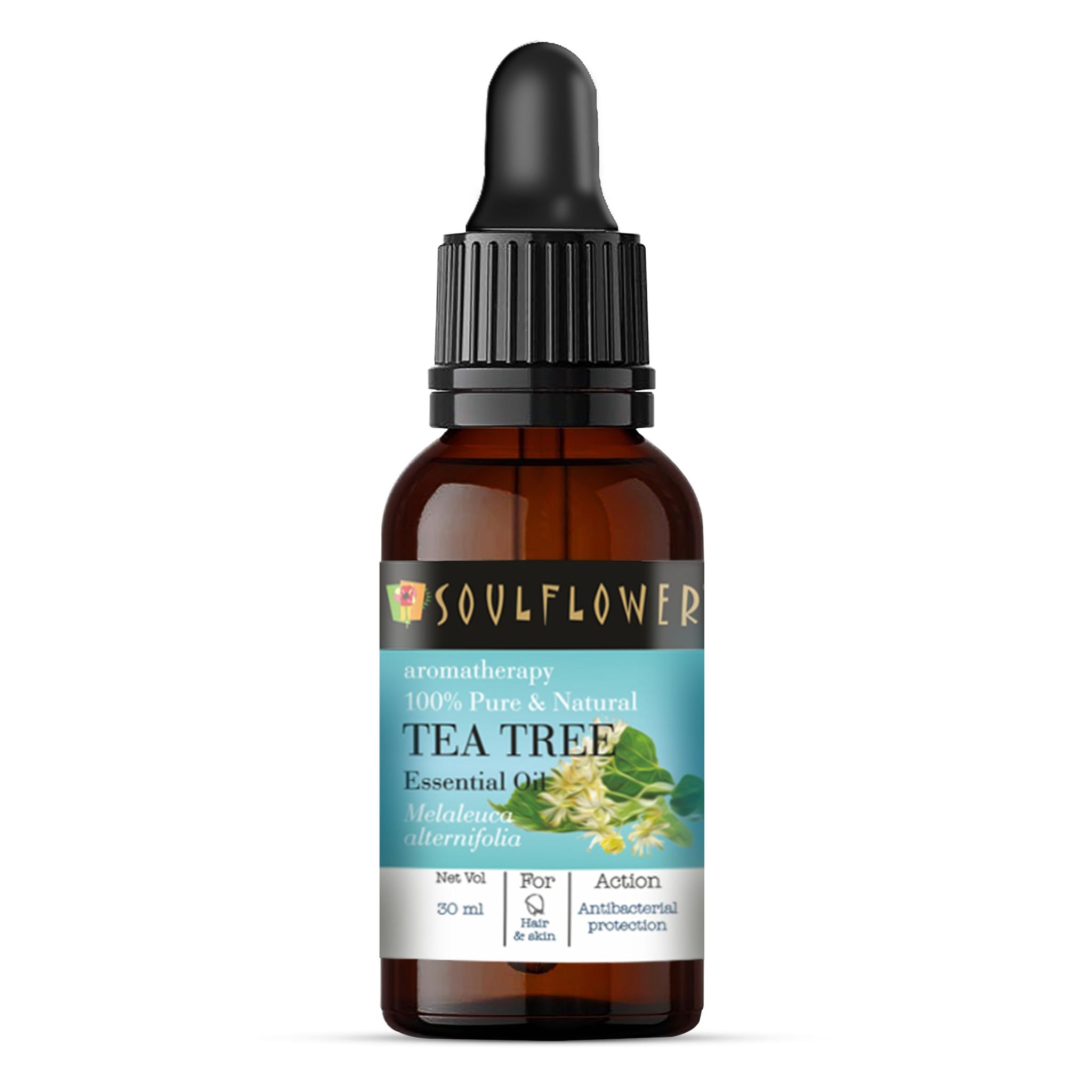 Soulflower Tea Tree Essential Oil for Hair Care, Skin Care, Pimple, Anti Dandruff, Hair Shine, Oral Care, Foot Care, Pimples, Acne, Dandruff | 100% Pure, Natural, Organic Certified | 30ml Soulflower Tea Tree Essential Oil for Hair Care, Skin Care, Pimple