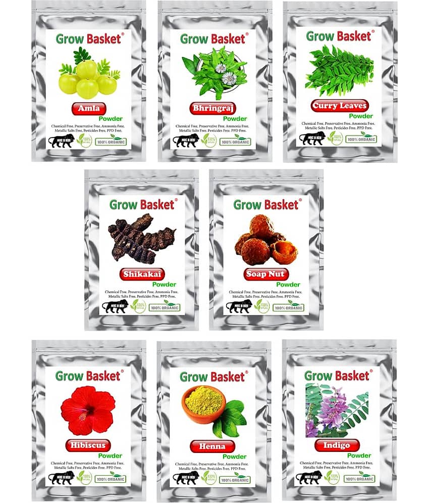 Amla/Bhringraj/Curry Leaf/Hibiscus/Indigo/Henna/Shikakai/Soap Nut Powder - Anti Dandruff Hair Scalp Treatment For Damaged Hair ( Pack of 8 )