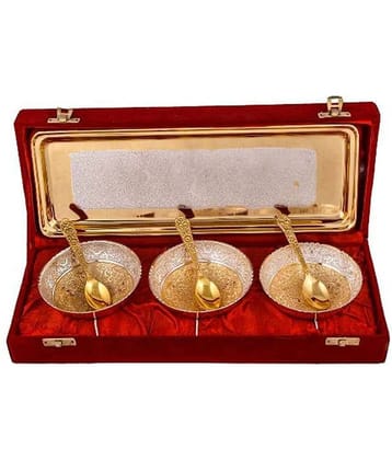 Urban hemlet Silver & Gold Plated 3 Heavy Flower Bowl With Spoon With Tray