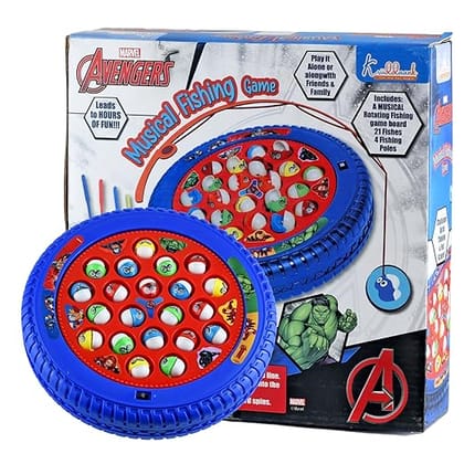 Avenger Kids Musical Fishing Game Fish Catching Board Game Toy 21 Fishes with Medium Round Pond & 4 Fish Catching Sticks for Kids (Avenger)