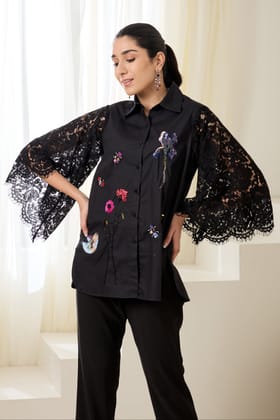 ALICE SEQUINED POPLIN SHIRT-Black / Poplin / XXS