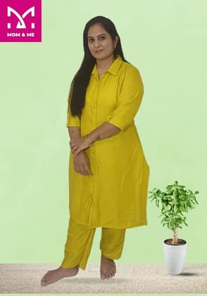 Mom And Me Yellow Linen Cotton Co-Ord Set (L) | Premium & Elegant | Casual & Festive