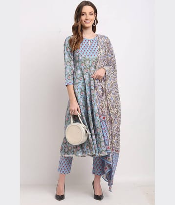 Rajnandini - Blue Anarkali Cotton Women's Stitched Salwar Suit ( Pack of 1 )