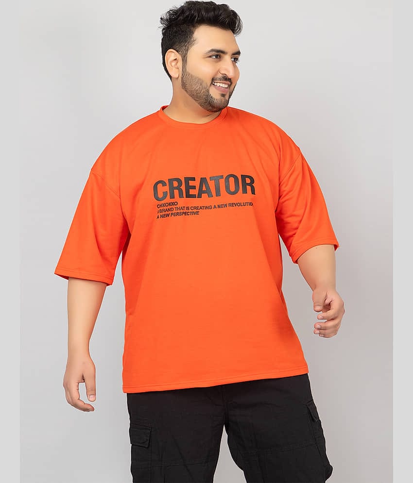 Chkokko Pack of 1 Cotton Blend Oversized Fit Men's T-Shirt ( Orange )