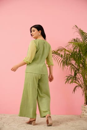 Ethereal Serenity: Pastel Green Co-ord Set with Chiffon Sleeves Ethereal Serenity: Pastel Green Co-ord Set with Chiffon Sleeves