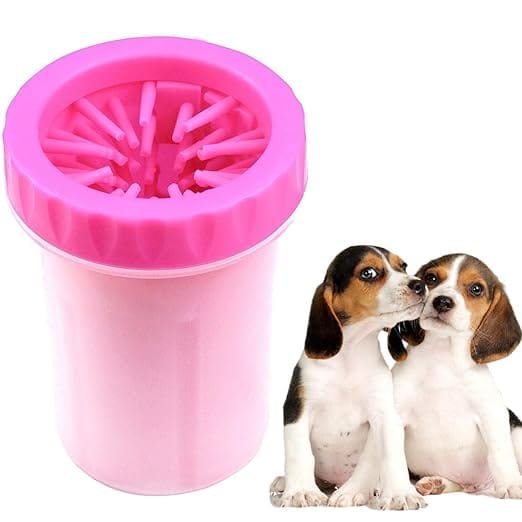 BlingPets Dog Paw Washer Cup,2-In-1 Portable Pet Foot Washing Cup with Towel,Soft Silicone Bristles portable pet foot washing cup Supplies for Dog Cat Grooming with Muddy Paws,Dog Owner Gifts,3.7X3.14X5.9inches (Pink)