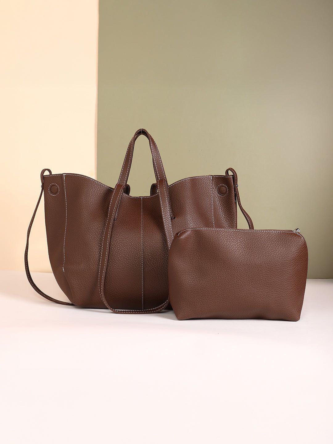The Medium Illumé Tote Bag With Pouch - Chocolate Brown-Handbag