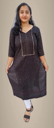 Mom And Me Black Rayon Kurta (2XL) | Chikankari Embroidery | Ethnic Casual