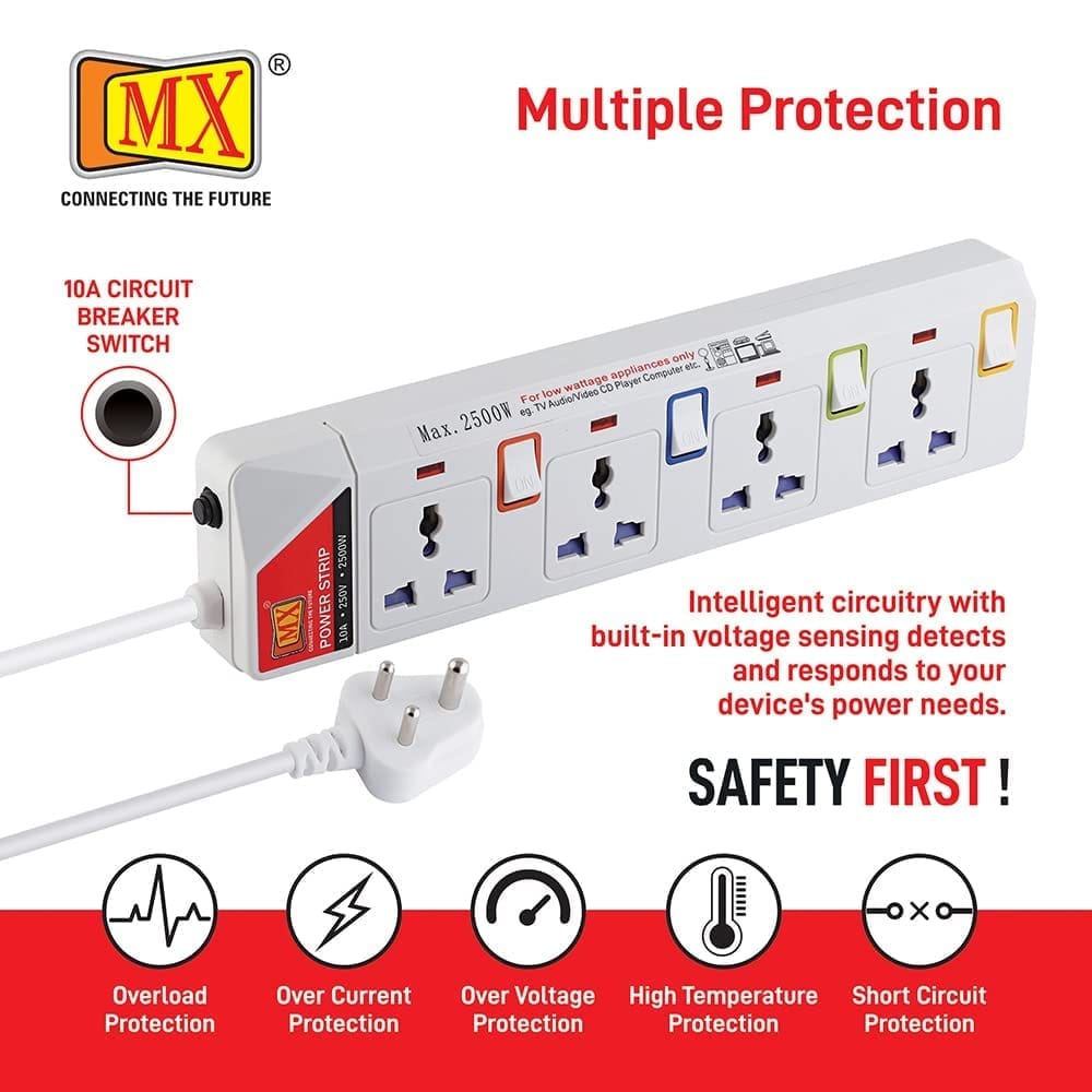 MX Power Strip - Universal Sockets with Individual Switches