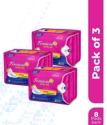 Leeford Cottony Cover XXL Ultra Sanitary Pad Soft Long Lasting Protection Pack of 3 (8 Pads Each)