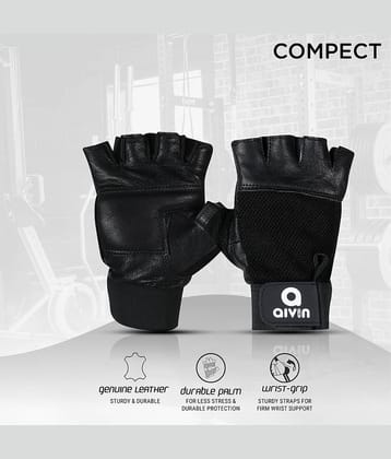 Aivin Compact Unisex Leather Gym Gloves For Professional Fitness Training and Workout With Half-Finger Length